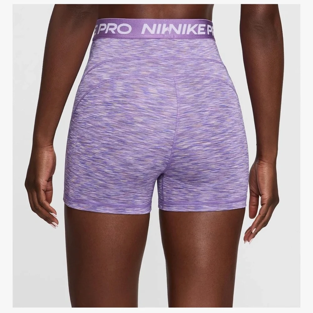 Nike Pro Women's Tight Fit High Rise 3” Heathered Purple Athletic Shorts Small - Picture 2 of 7